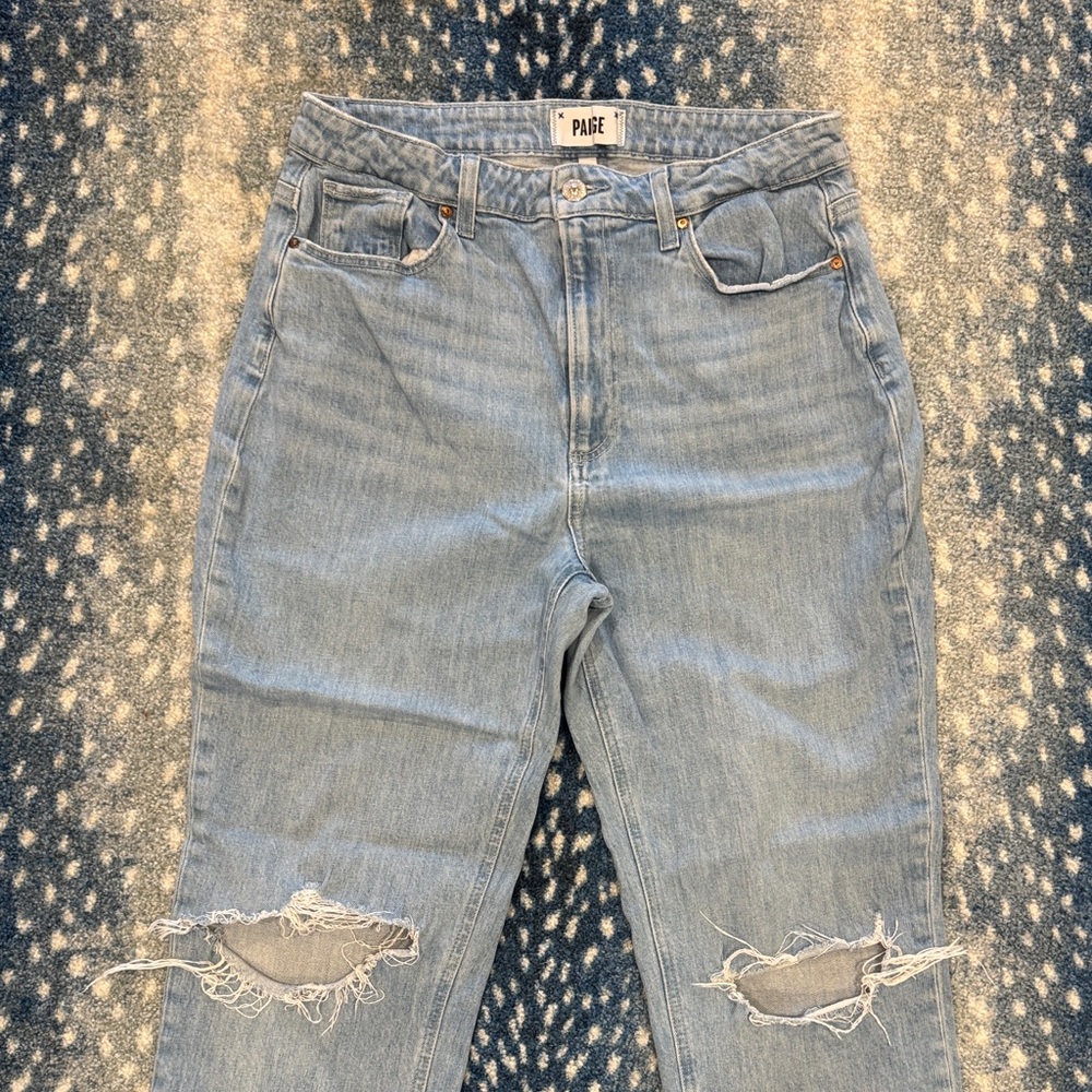 PAIGE Light Blue Ripped Straight Leg Jeans